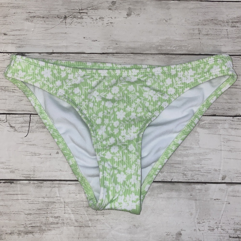 Xhilaration Bikini Bottom Womens‎ XS Green Floral White Cheeky Swim NEW XS